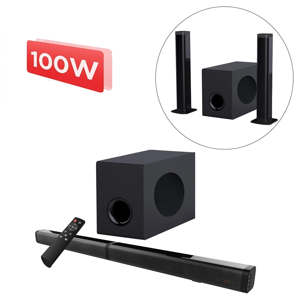 

100W TV SoundBar 2.1ch Blue tooth Speaker 5.0 Home Theater Sound System 3D Surround Sound Bar Remote Control With Subwoofer