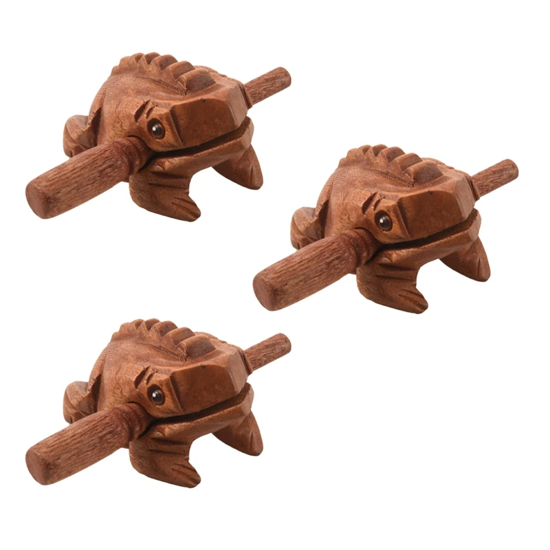 

3X Carved Croaking Wood Percussion Musical Sound Wood Frog Tone Block Toy
