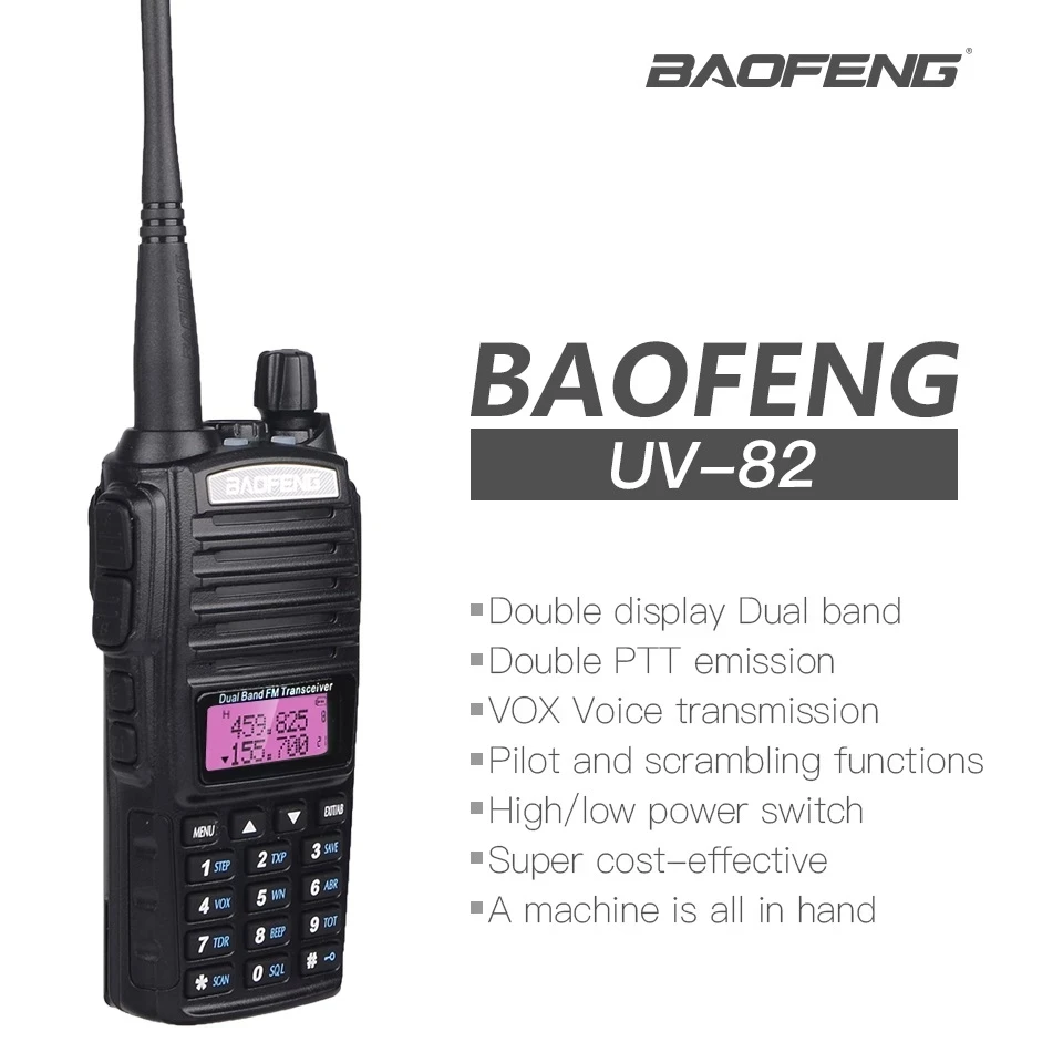 2PCS Baofeng UV-82 8W Walkie Talkie Long Range for Hunting Dual PTT hf Transceiver Ham Radio Station Strong CB Radio Scanner