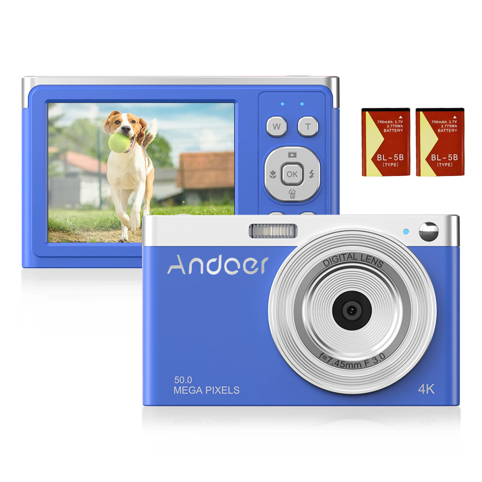 

Цифровая мини-камера Andoer 4K, видеокамера 50 МП, экран 2,88 дюйма IPS, автофокус, 16-кратный зум, детектор лица, встроенная вспышка для детей и подрос...