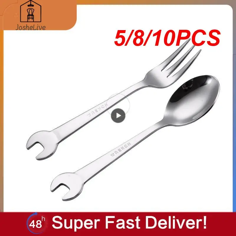 

5/8/10PCS Wrench Fork Coffee Cutlery Set Creative Tea Spoon Picnic Camping Dinnerware Long Forks Kitchen Tools Accessories