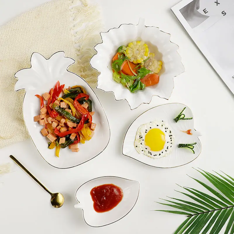 

Ceramic household dish dish gold leaf dish pineapple dish breakfast dish western dish dish phnom penh fruit Dim sum dish bowl