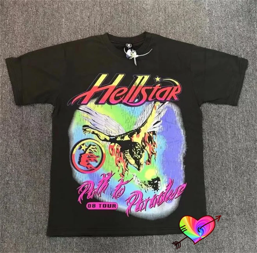 

2023ss концертный тур Hellstar Studios Sun Tee Men Women Hellstar Metal футболка с изображением ангела хип-хоп топы с коротким рукавом и круглым вырезом