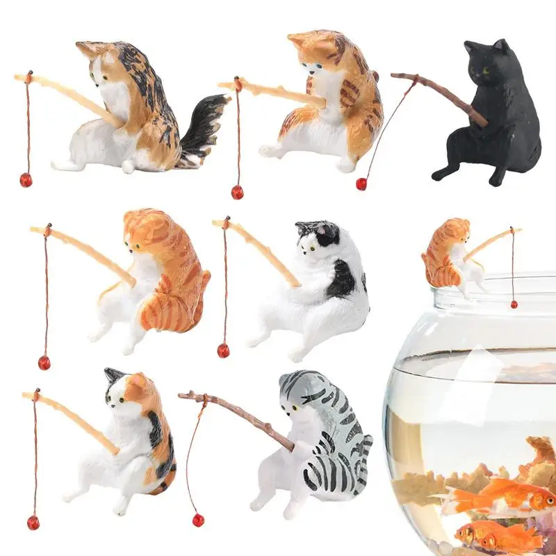 

Фигурки для рыбалки с милыми кошками, 7 шт., полимерные украшения для аквариума с кошками, аквариумные украшения, ландшафтный декор, домашняя настольная статуя, украшение