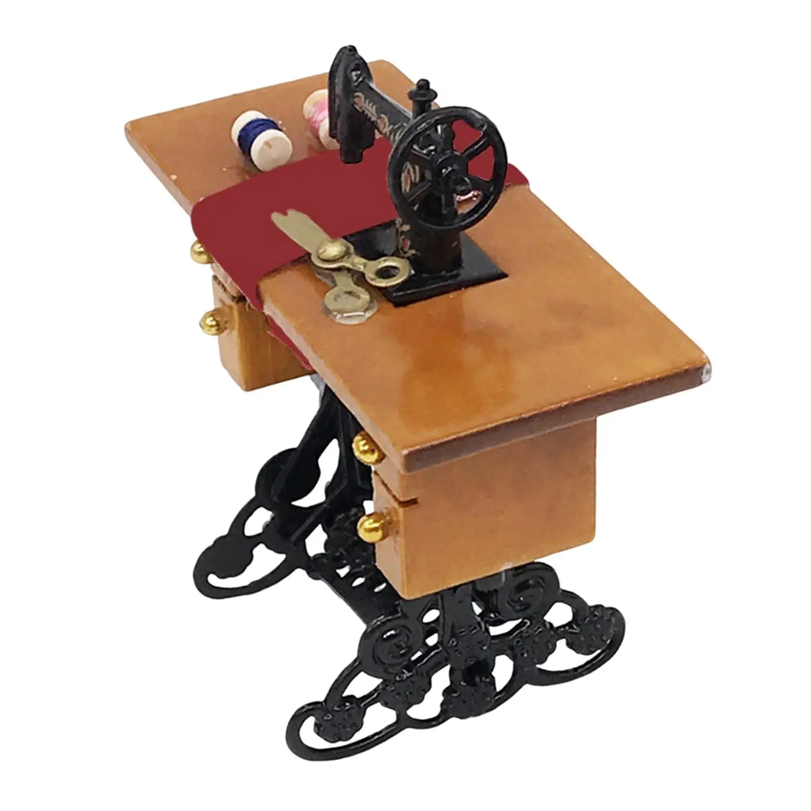 

1/12 Wooden Dollhouse Miniature Sewing Machine Pretend Toy Mini Vintage Adorable Delicate Room Bedroom Living Room Ornament