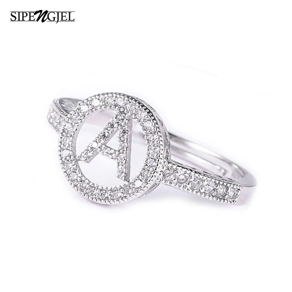 SIPENGJEL Fashion A-z Letter Adjustable Rings Silver Color Alphabet Initials Name Rings For Women Man Party Jewelry