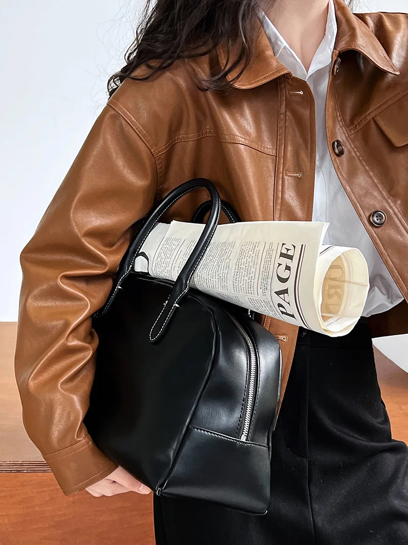 Женская Повседневная куртка из искусственной кожи Классическая осенняя с