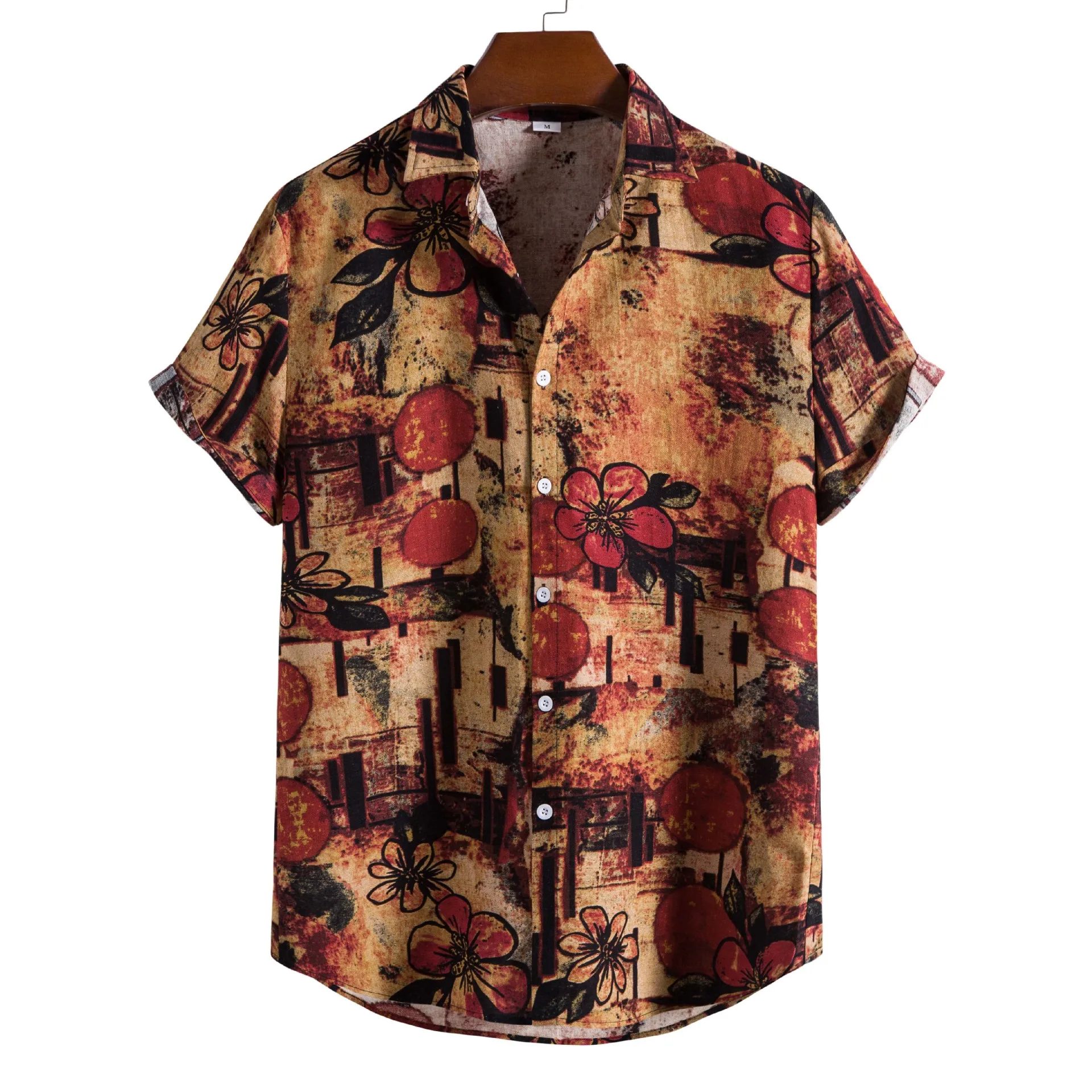 

Vintage Medieval Floral Shirt Men 2022 Brand Slim Fit Short Sleeve Beach Hawaiian Linen Shirts Men Party Vacation Casual Shirt