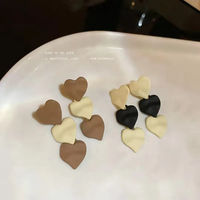 

S925 Silver Needle Retro Style Peach Heart Color Matching Earrings Women's Fashion New Elegant Temperament Love Earrings