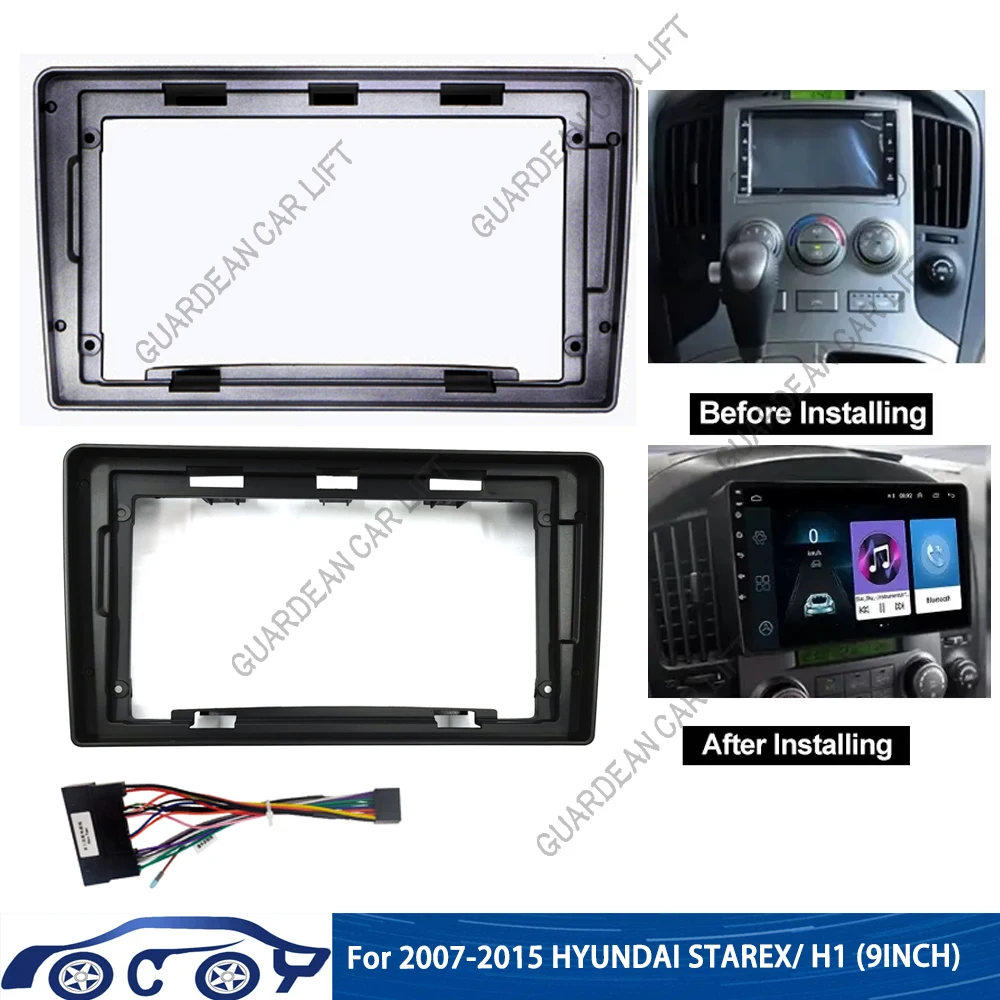 

For 11-15 HYUNDAI H1 Starex i800 iLoad iMax Auto Stereo Dashboard Refit Fascia Bezel Faceplate+Cable Android Car Radio Frame Kit