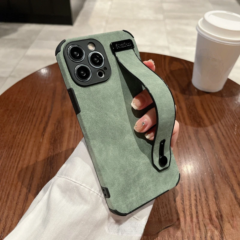 Держатель с ремешком на запястье подходит для iPhone 14PRO чехол для телефона 13promax из шкуры ягненка 12 мин Xs Xsmax Xr полный пакет 11pro защитный чехол