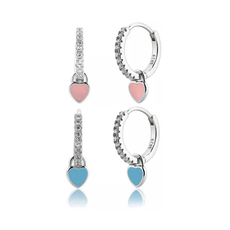 

ROMAD Gold Color Silver Color Pink Blue Heart Enamel Piercing Pendiente Drop Earrings Trend Zircon CZ Crystal Circle Fine Jewel