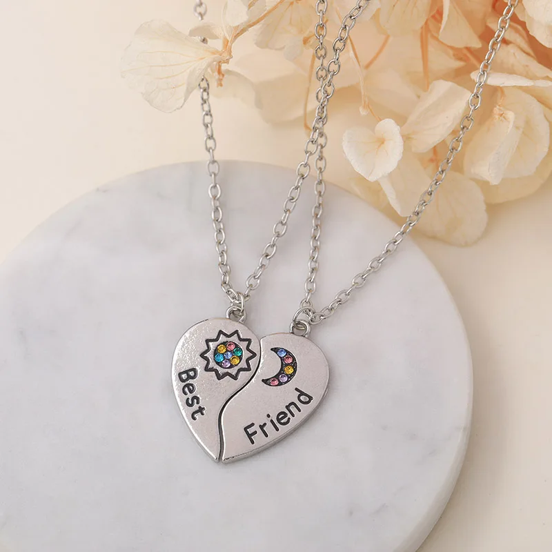 2psc New Best Friend Pendant Necklace For Woman Man Sun Moon Inlaid Colorful Zircon Sisters Choke Sweater Chain Accessories Gift |