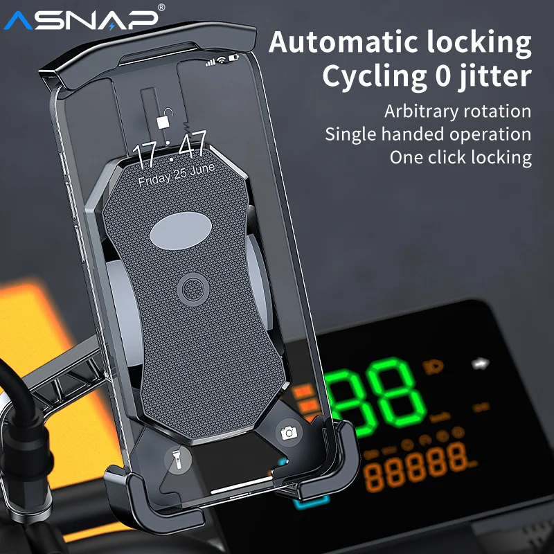 ASNAP Motorcycle Phone Holder Handlebar Mirror Mobile Bracket Auto Lock Cycling Bicycle Mount Quick Installation