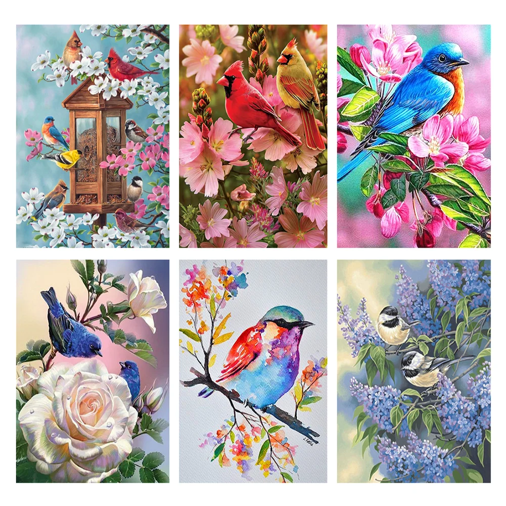 

Алмазная живопись 5D «сделай сам», вышивка с цветами и птицами, Набор для вышивки крестиком, Ручная инкрустация, украшение для стен дома, комн...