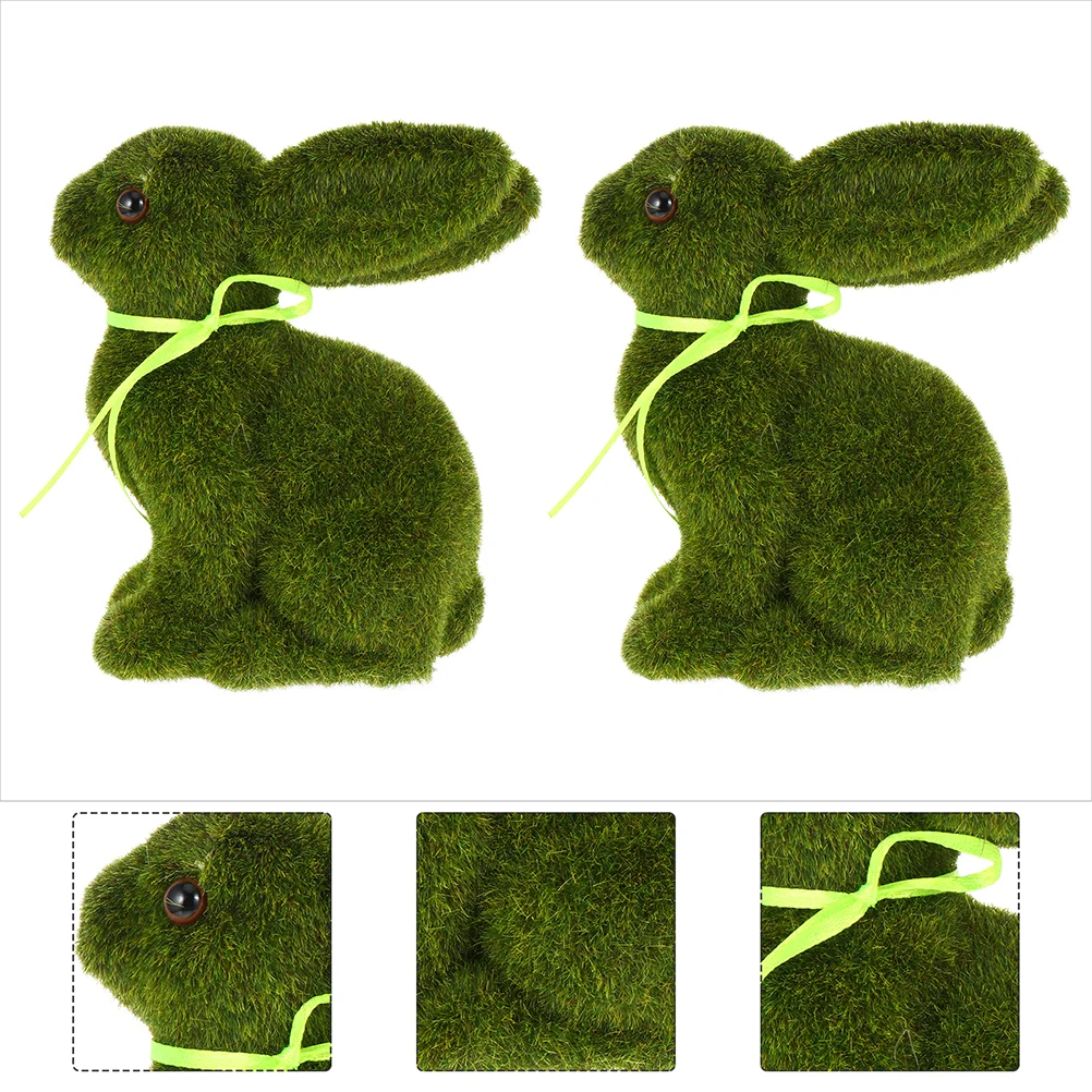 

2pcs Rabbit Flocked Bunny Moss Rabbit Rabbit Statue for Families Co-worker Friends