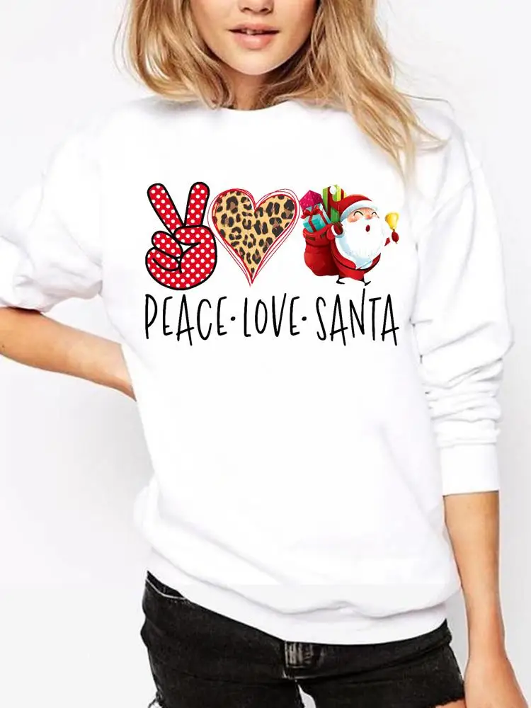 

Merry Christmas Holiday Fashion Pullovers Print Clothing Santa Clause Cartoon Trend Casual Female Women Graphic Sweatshirts