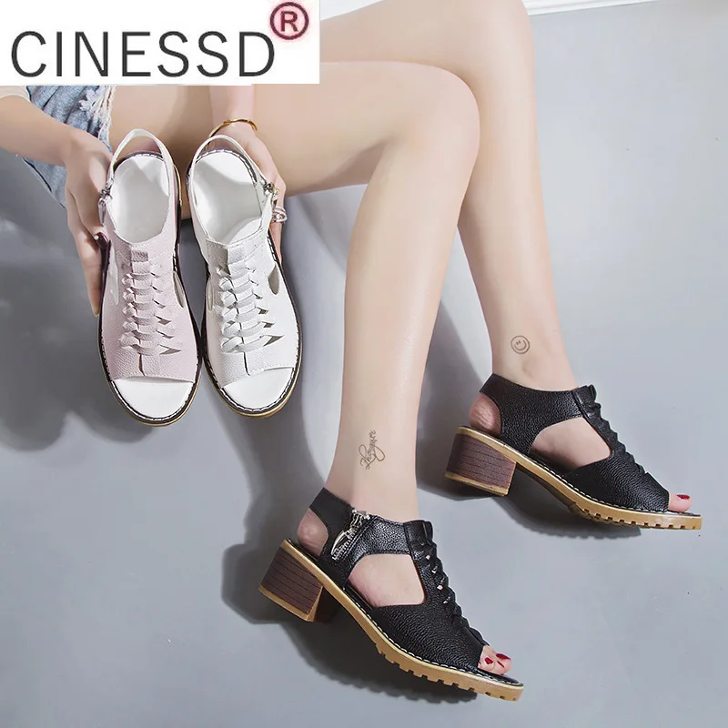 

2022 Summer New Ladies Sandals Back Slingback Square Middle Heel Flip Rubber Sole Solid Color Casual Women's Shoes