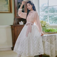 chinese style new hanfu costume womens lace up printed embroidery loose dresses daily spring costume skirt
