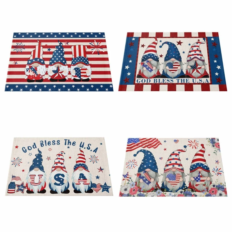 

4th Of July Table Linens Independence Day Placemats Non-Slip Gnomes Table Mats L21A