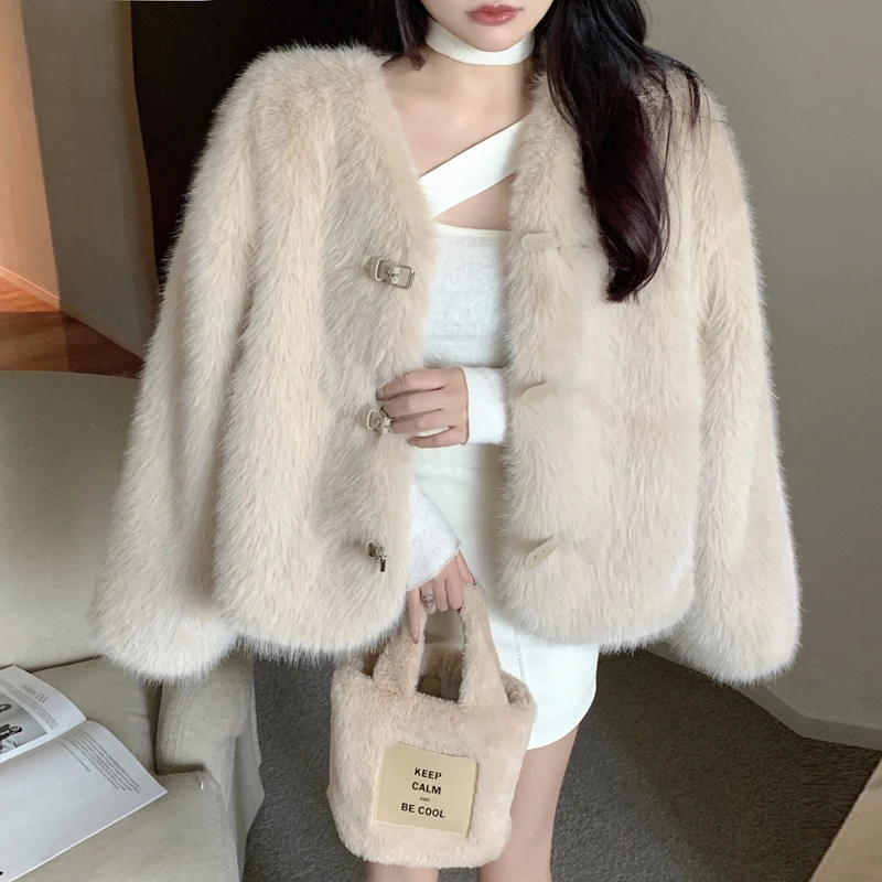 2022 New Elegant Fashion Loose Jacket Coat Women's Winter Light Luxury Imitation Fur Fox Fur Coat For Female Winter Clothing