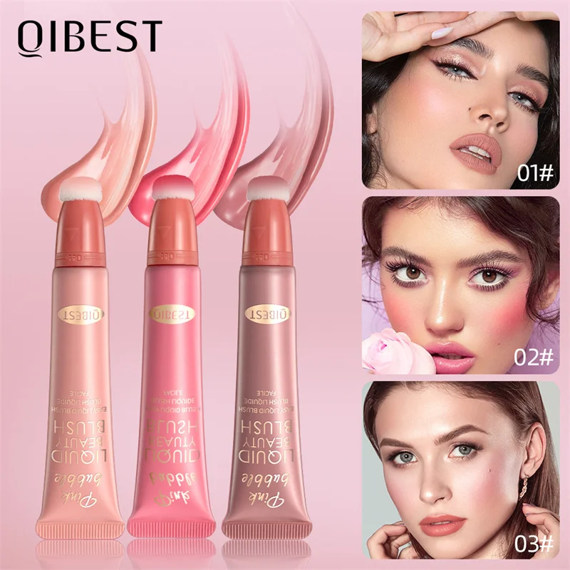 

QIBEST Liquid Contour With Cushion Applicator Natural Shimmer Finish Moisturizing Creamy Soft Liquid Blush For Cheeks Highlight