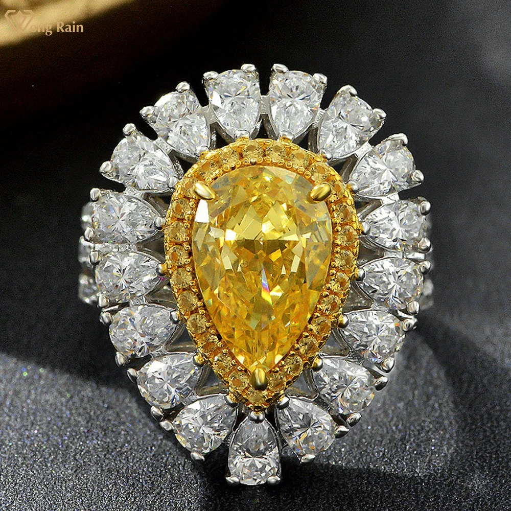 

Wong Rain, классическое кольцо из стерлингового серебра 925 пробы, серебряная груша, ювелирное изделие для женщин 5-9