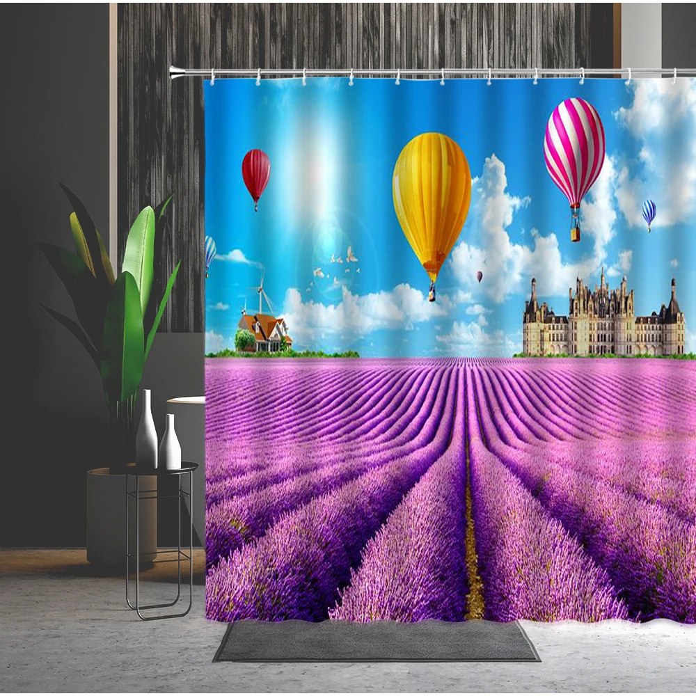 

Curtain Colorful Bird Lavender Windmill Castle Bathroom Supplies Home Bath Hanging Curtains With Hook Hot-Air-Balloon Shower