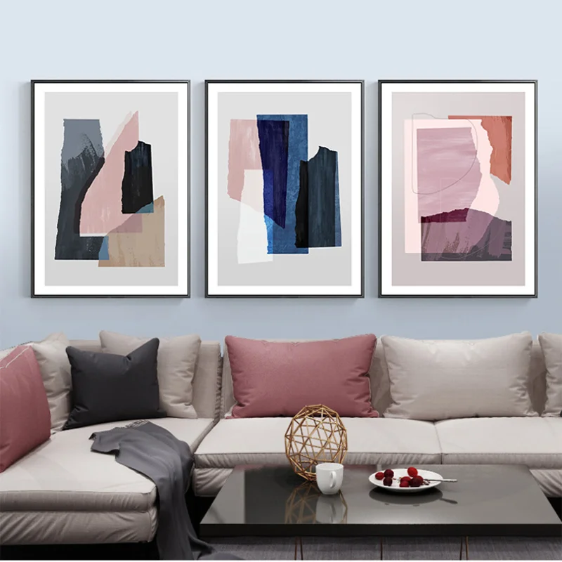 

Frameless Modern Small Fresh Abstract Living Room Decoration Simple Hanging Geometric Pink Bedroom Wall Painting