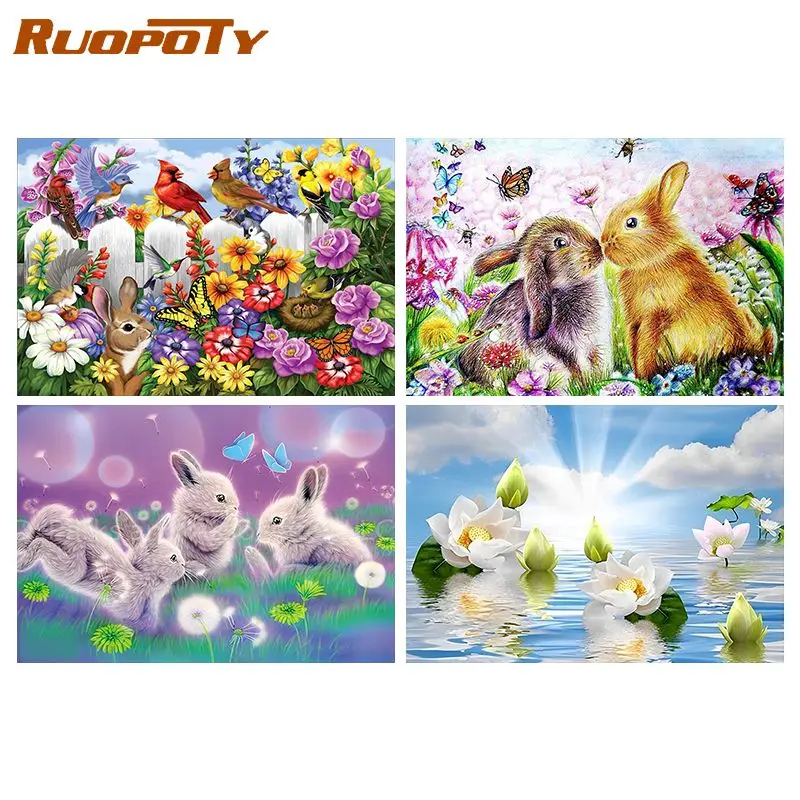 

RUOPOTY Full Drill Diamond Painting Rabbit Embroidery Handmade Diamond Gift For Adults FriendsTo Kill Time Home Decor