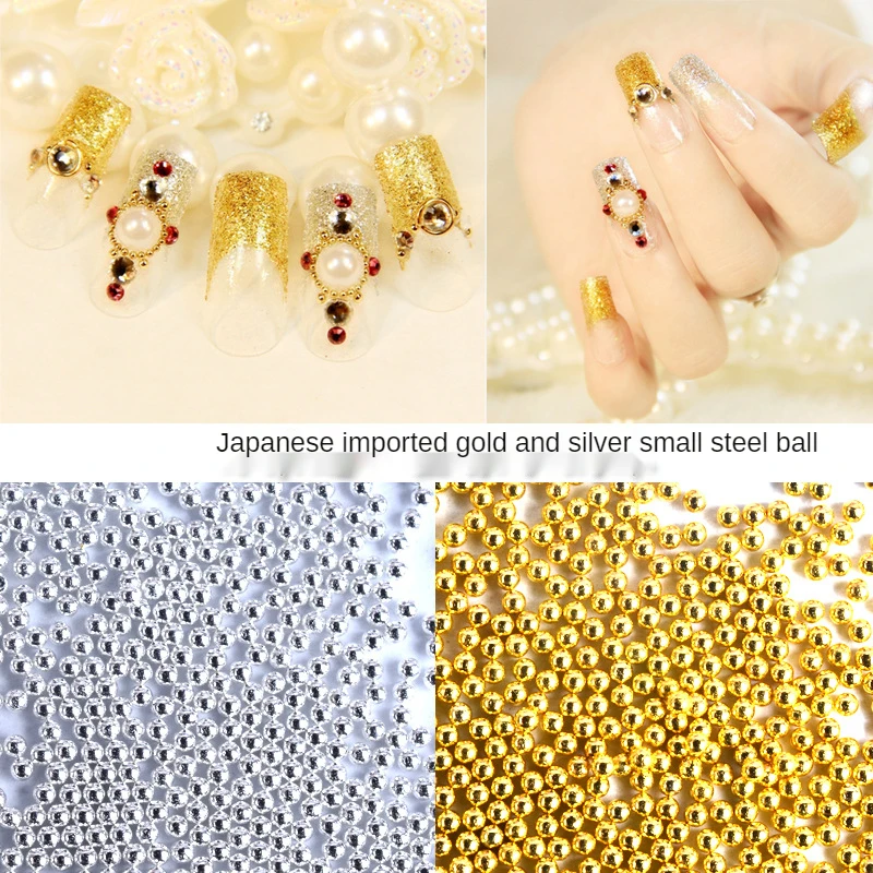 

Nagel Schmuck, Kleine Stahl Ball Galvanik, Metall Dekoration Gold und Silber Perlen, 50g Beutel