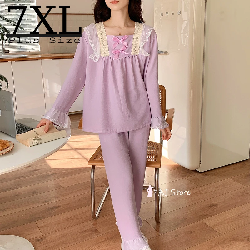 

Женский пижамный комплект размера плюс 7XL, длинная домашняя одежда для женщин среднего возраста, хлопковая ночная рубашка, домашняя одежда