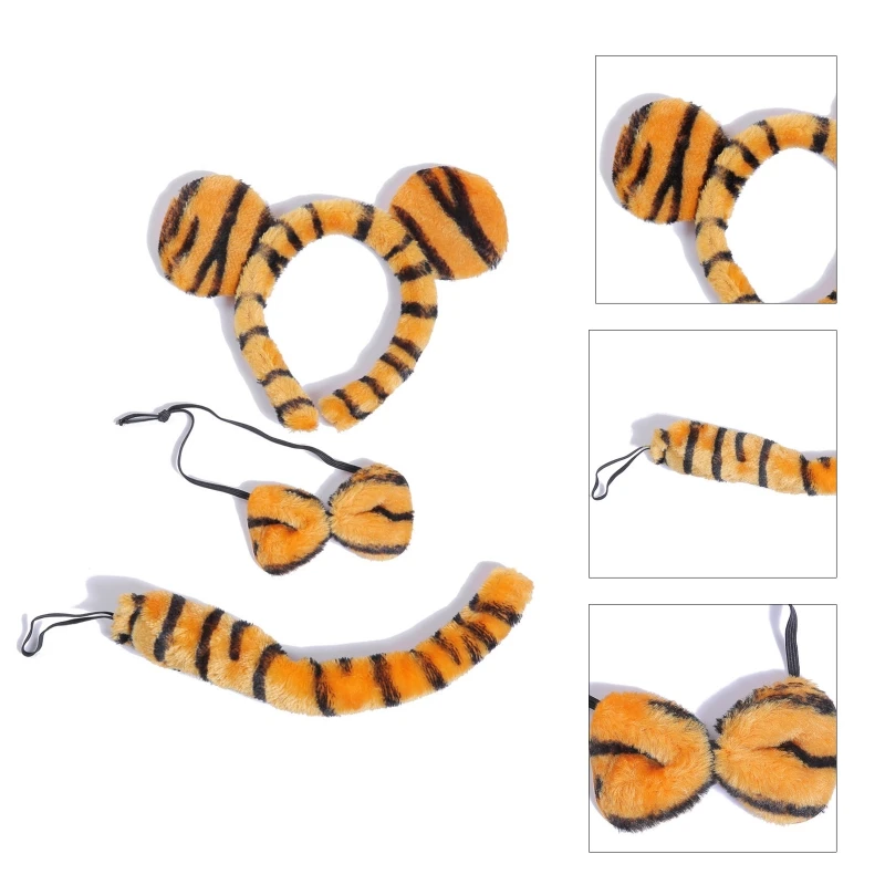 

Cosplay Plush Tiger Ears Shape Hairhoop Bowtie and Tail Suit Kids Fancy Costume Novelty Supplies for Halloween Party