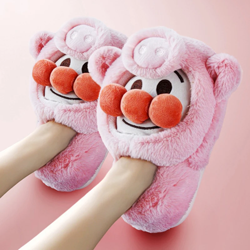 Women's House Slippers Platform Cute Pig Hat Short Plush Indoor Slippers for Women Shoes for Winter Lovely Non-Slip Furry Animal