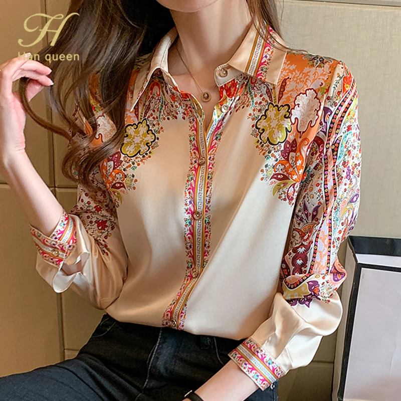 Autumn New Office Lady Blusa Vintage Print Tops Simple Elegant Chiffon Women Blouses Long Sleeve Casual Shirts 2022