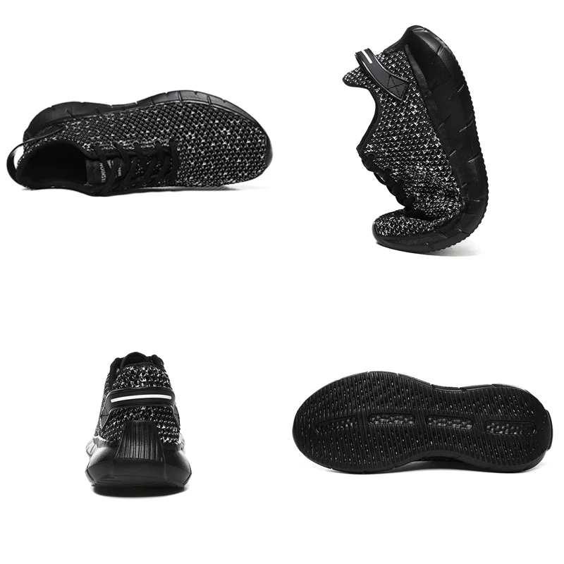 Casual Lightweight Trend Men's Running Shoes Breathable Mesh Men's Sneaker Big Size Outdoor Walking Increase Men's Shoes Black