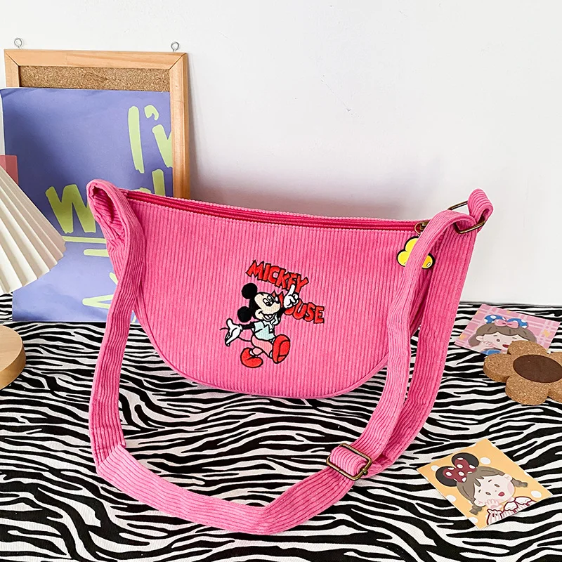 Disney Bag Ladies Can Love CartonMickey Donald Duck Embroidery Bag Girls Retro Corduroy Crossbody Fashion Underarm Bag