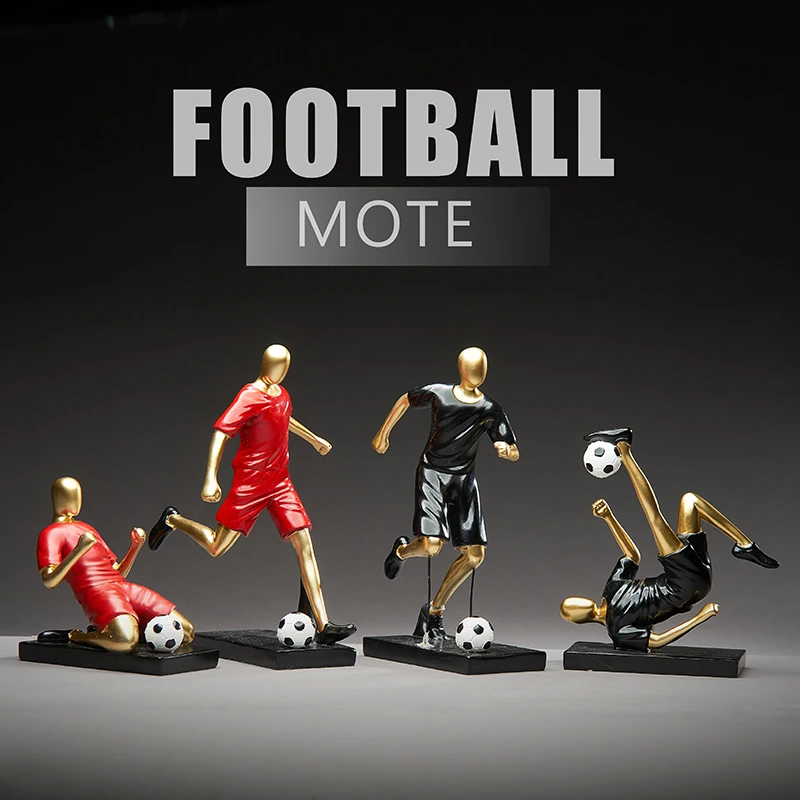 

Modern creative figure statue playing football ornament century cup souvenir living room bedroom office decor sculpture gift