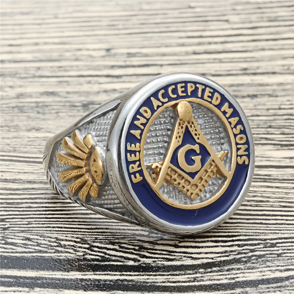 

Men's Vintage Titanium Steel Religion Masonic Ring Jewelry Gift Size 8-12