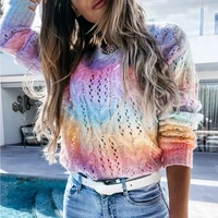 2022 autumn winter women rainbow sweaters casual tie dyed twist knitted jumpers fashion female pull femme o neck pullover tops