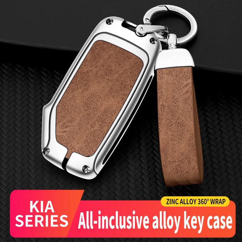 

Leather Zinc Alloy Car Key Case Cover For KIA Sportage R GT Stinger Sorento Ceed Cerato Forte 2018 2019 Keychain Accessories