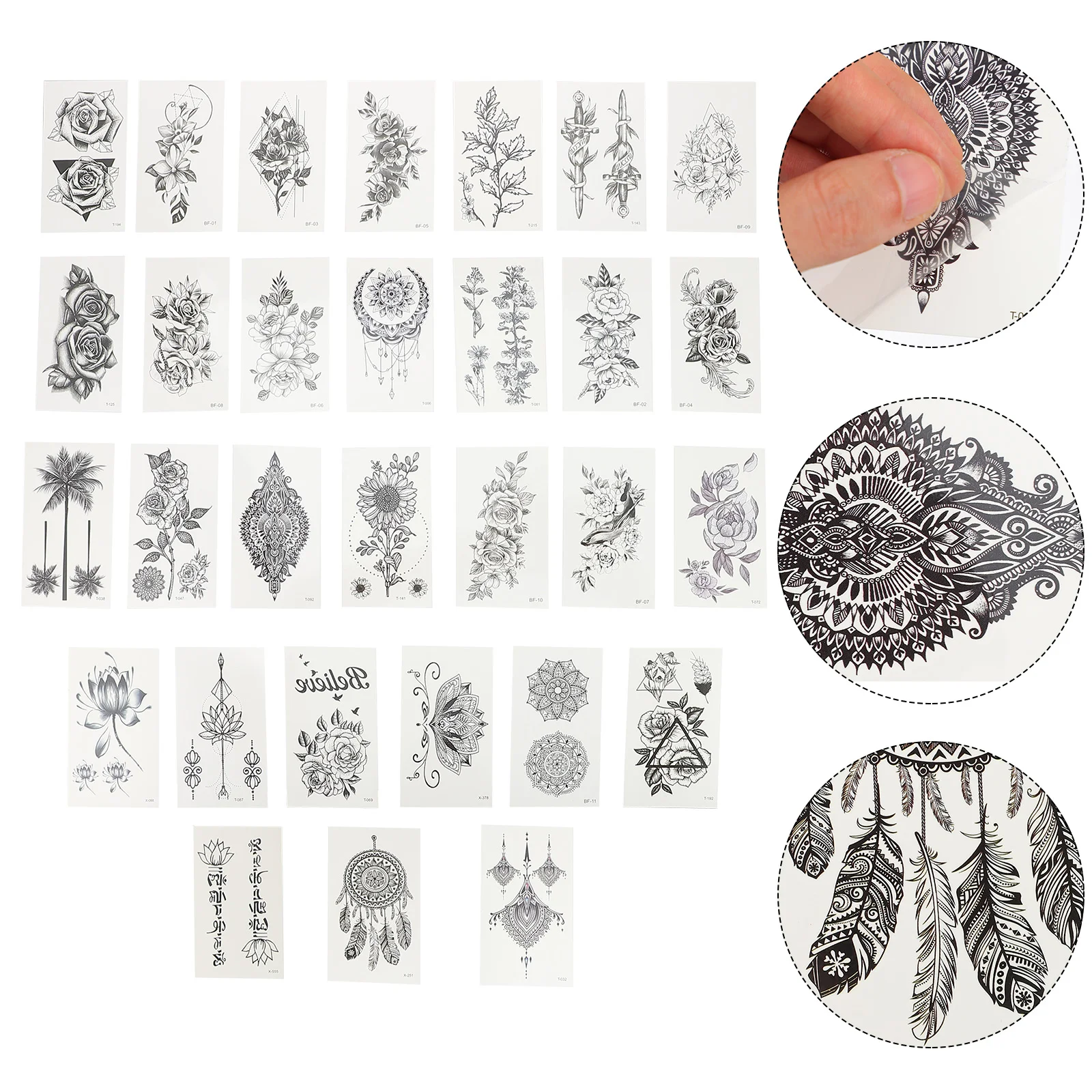

30pcs Flower Tattoos Decals Black Disposable Stickers for Party Decoration