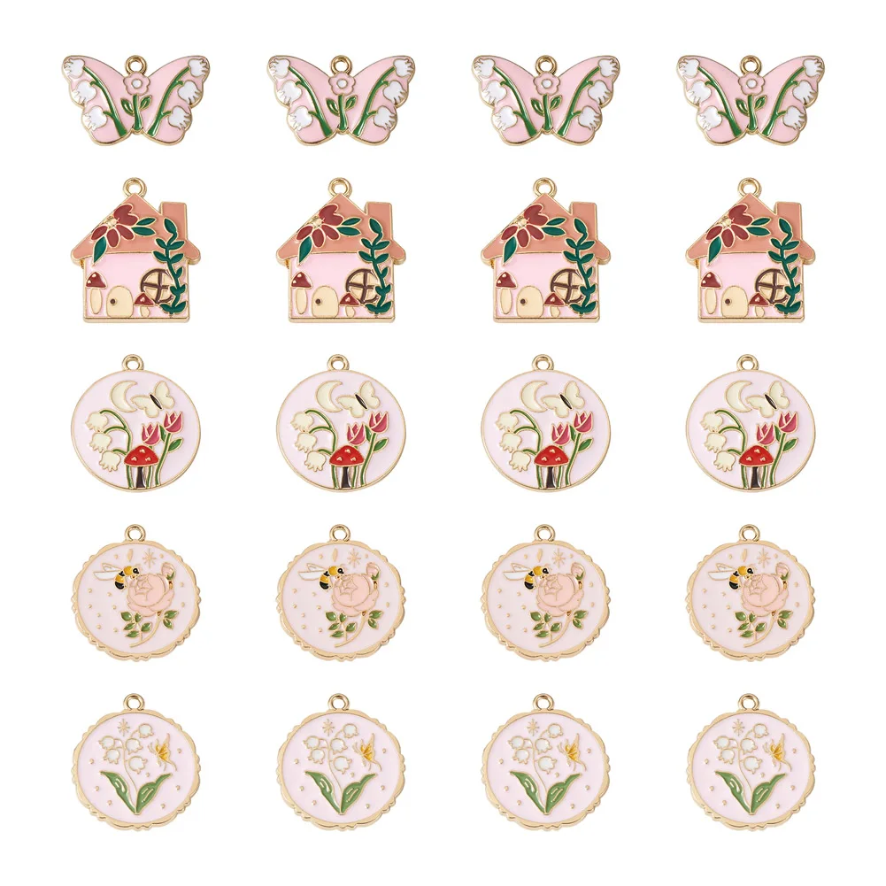 

20Pcs Rack Plating Alloy Enamel Pendants Flower Butterfly House Shape Charms For Jewelry Making Bracelet Necklace Accessories