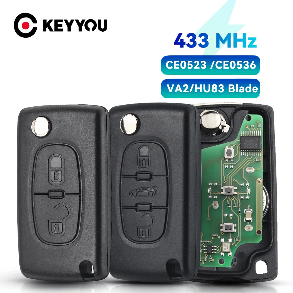 

Пульт дистанционного управления KEYYOU 434 МГц ASK Flip для Peugeot 107, 207, 307, 308, 407, 607, для Citroen C2, C3, C4, C5, C6, C8, Xsara, Picasso