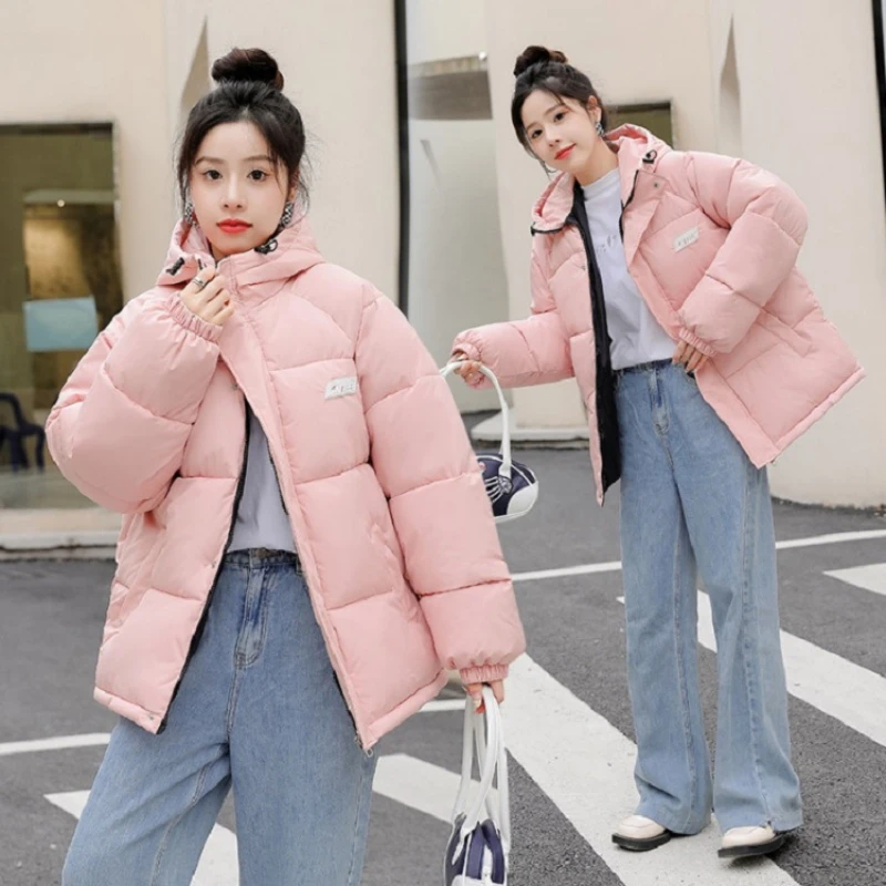 2022 Korean Fashion Winter Parkas Jacket for Women Hooded Solid Parka Office Casual Lady Coat Female Winter Warm Padded Overcoat