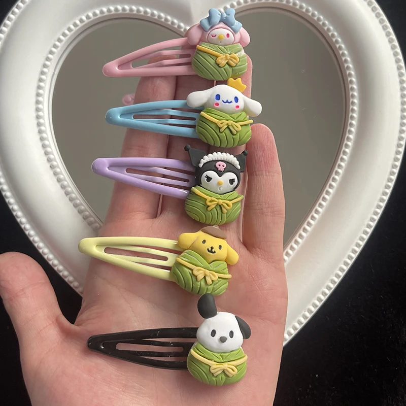 

Sanriod Kawaii Kuromi Cinnamoroll Dog My Melody резиновая заколка для волос для девушек, челка для волос, зажим для волос, женский головной убор в форме сердца для...