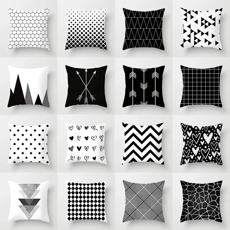 

Черно-белый геометрический чехол для подушки, полосатая треугольная наволочка в горошек, для гостиной, дивана, прикроватная декоративная п...