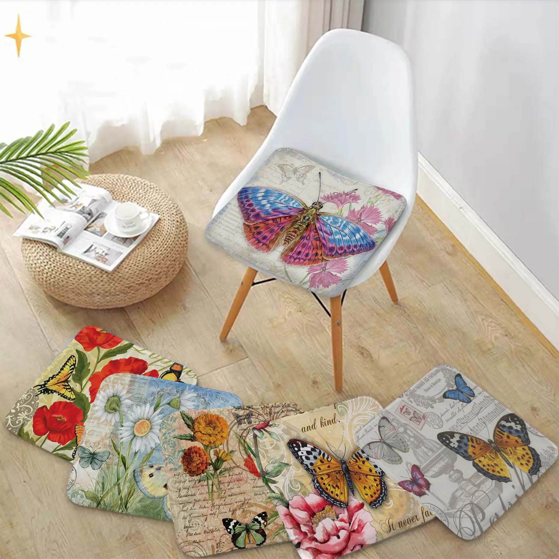 

Винтажный коврик в европейском стиле с изображением бабочки для дивана, обеденного стола, стульев, подушки унисекс, модные противоскользящ...