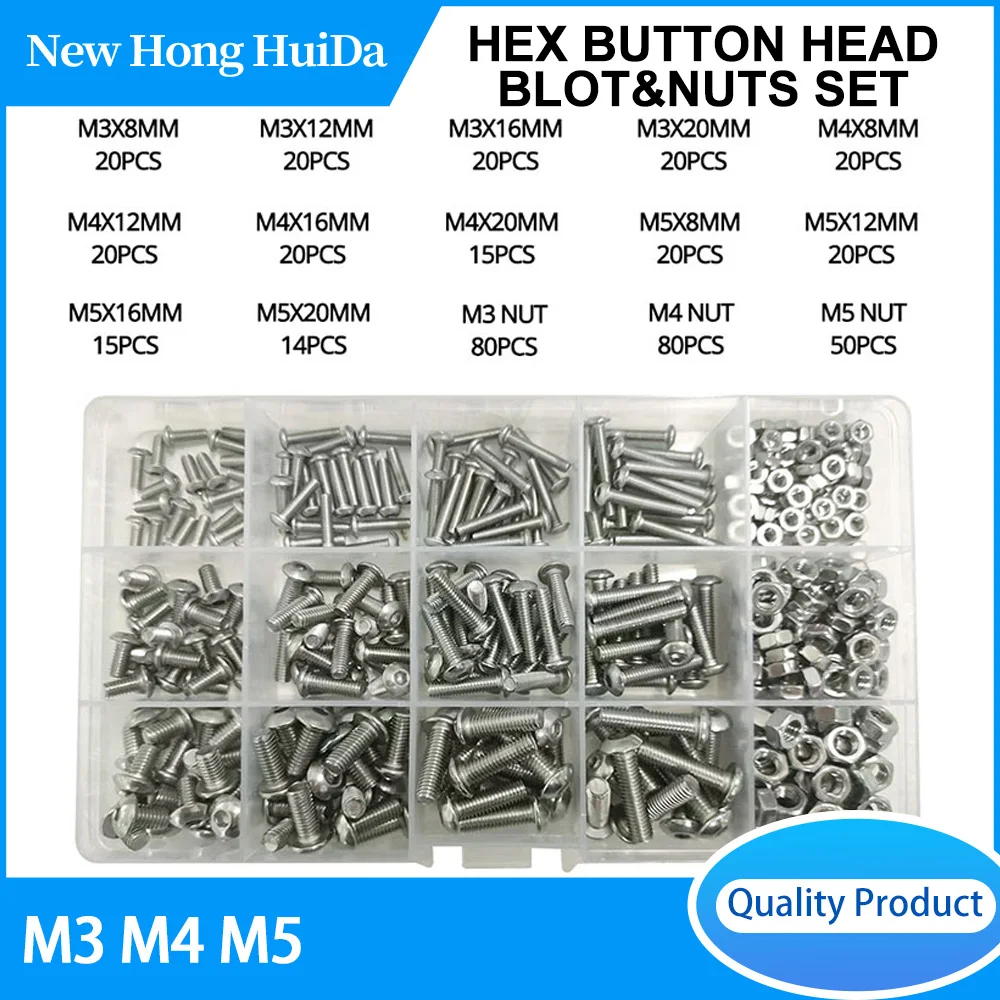 

Набор болтов и гаек M3 M4 M5 из нержавеющей стали с шестигранной головкой