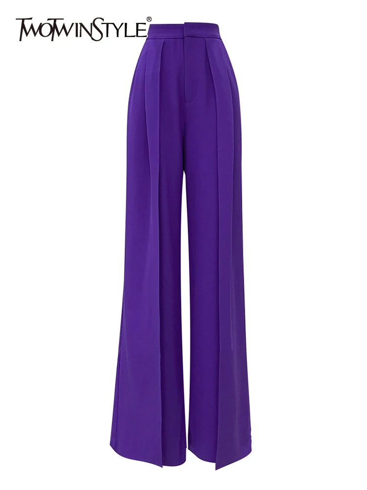 

TWOTWINSTYLE Purple Loose Wide Leg Pants For Women High Waist Solid Minimalist Trousers Female Fashion Clothing Spring 2022 New